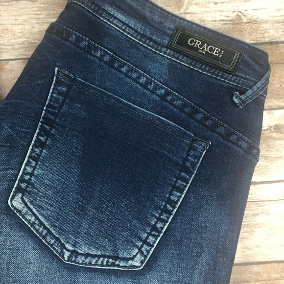 Grace in LA Distressed Easy Fit Denim Jeans - Picture 5 of 8